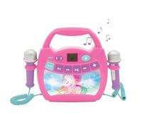 Lexibook Licorne - Lecteur Musical karaoké Portable pour Enfants - Micros, Effets Lumineux, Bluetooth, Enregistrement/Changement de Voix, Batteries Rechargeables, Rose, MP320UNIZLXB