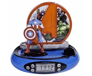 Lexibook Marvel Avengers Iron Man réveil projecteur, Veilleuse intégrée, Projection de l'heure au Plafond, Effets sonores, à Piles, Rouge/Jaune, RP500AV