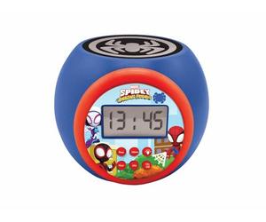 Lexibook - Marvel Spidey et Ses Amis extraordinaires - Réveil projecteur avec Fonction Alarme et répétition Snooze, veilleuse avec minuterie, écran LCD, à Piles, Bleu/Rouge, RL977SP1LXB