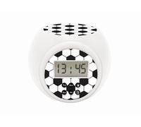 Lexibook Réveil projecteur Football Enfant avec Fonction Alarme et répétition Snooze, veilleuse avec minuterie, écran LCD, à Piles, Blanc/Noir, RL977FOLXB