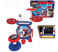 Lexibook Spider-Man Batterie Électronique pour Enfant, Jeu Musical, Jouet Mixte, Vrai Son de Batterie, Clavier 8 Notes, Prise pour MP3, siège Inclus, Bleu/Rouge, K610SPLXB