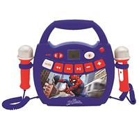 Lexibook- Spiderman-Lecteur Musical karaoké Portable pour Enfant avec micros et Effets Lumineux, Bluetooth, USB, Fonctions Enregistrement et Changement de Voix, Marvel, Bleu/Rouge, MP300SPZ