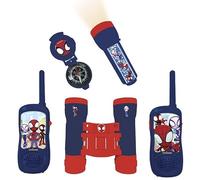 Lexibook Spidey et Ses Amis extraordinaires - Set d’aventurier Complet Spiderman, pour Enfant, Talkie-Walkies 120m, Jumelles, Lampe-Torche, Boussole, Rouge/Bleu, RPTW11SPLXB
