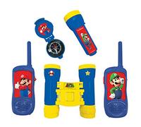 Lexibook, Super Mario, Set d'aventurier Complet pour Enfant, Talkies-Walkies 120m, Jumelles, Lampe-Torche, Boussole, Bleu/Jaune, RPTW12NI