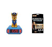 Lexibook Veilleuse Pat Patrouille pour Enfant Lumineux Effets sonores Paw Patrol Horloge Réveil Chien Chase Marshall Snooze Couleur Bleue, RL800PA + Duracell - Nouveau Piles alcalines AA Optimum