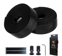 LEXICANMHS Guidon de vélo imperméable, antidérapant et absorbant les chocs avec aspect cuir pour vélos de route et cyclisme urbain, avec bouchons de guidon en alliage d'aluminium, 200 x 3 cm, noir
