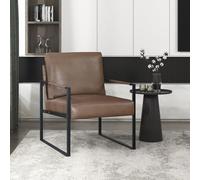 Lexicon Chaise d'appoint moderne rembourrée en similicuir avec accoudoirs enveloppés, fauteuil avec cadre en métal noir, chaise simple confortable pour salon/chambre/salle de lecture/bureau, marron