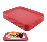 LEXININ Lot de 10 plateaux de service rectangulaires en plastique rouge de 41 x 30 cm pour cafétéria, restaurant, restauration rapide