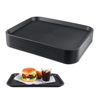 LEXININ Lot de 10 plateaux rectangulaires en plastique noir pour restauration rapide, 35 x 27 cm, petits plateaux rectangulaires pour boissons, café, restaurant, restauration rapide