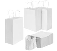 LEXININ Lot de 100 sacs cadeaux en papier blanc de taille moyenne avec poignées torsadées, 21 x 11 x 27 cm, sacs de transport en papier blanc pour courses, vente au détail