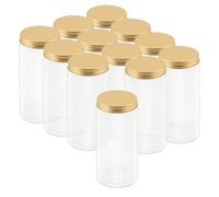 LEXININ Lot de 12 bocaux en plastique transparent de 500 ml avec couvercles en aluminium doré, bocaux de rangement vides en plastique pour aliments, épices