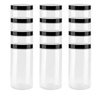 LEXININ Lot de 12 bocaux ronds vides en plastique transparent de 1 l avec couvercles noirs - 1 000 ml - Pour cuisine et maison