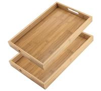 LEXININ Lot de 2 Grands Plateaux de Service rectangulaires en Bambou avec poignées 38 x 25 x 4 cm