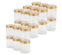 LEXININ Lot de 24 bocaux de rangement vides en plastique avec couvercles dorés - 250 ml