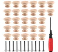 LEXININ Lot de 30 boutons de porte en bois champignon - 35 x 25 mm - Poignées de tiroir rondes en bois avec vis et mini tournevis