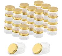 LEXININ Lot de 36 petits bocaux vides en plastique transparent avec couvercles dorés pour perles à paillettes crème de 30 ml