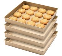 LEXININ Lot de 4 plaques de cuisson carrées dorées de 28,5 x 28,5 x 3,6 cm en acier carbone pour four, pain, gâteau