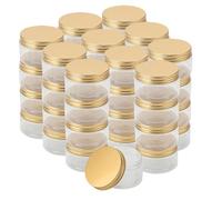 LEXININ Lot de 40 bocaux en plastique de 100 ml avec couvercles dorés, petits récipients en plastique à large ouverture pour épices, céréales