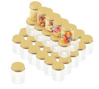 LEXININ Lot de 45 bocaux vides en plastique transparent de 80 ml avec couvercles en aluminium doré, petits pots d'échantillons pour paillettes, perles