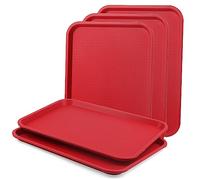 LEXININ Lot de 5 plateaux de service rectangulaires en plastique rouge de 41 x 30 cm pour restaurant, restauration rapide