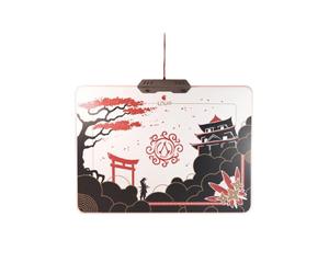 Lexip Tapis de Souris Gaming Ubisoft Assassin's Creed Shadows 350x280x12mm, Surface Tissu, Rétroéclairage LED, Port USB, Câble 2m Noir/Or/Rouge/Blanc