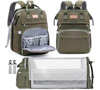 LexiRoman Sac à dos à langer multifonction de grande capacité avec matelas à langer pour maman et papa, Vert kaki, Sacs à dos de voyage