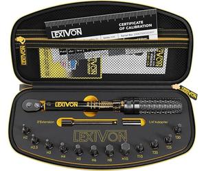 LEXIVON Cle Dynamometrique Velo 1/4, 2-26Nm CW (±4%) CCW (±6%), Clé Dynamométrique Moto, Embouts Torx, Barre d'Extension, Adaptateur Douille Inclus - Clef Dynamometrique (LX-191)