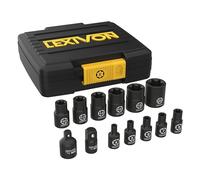 Set de13 douilles Torx | Douilles de profilés E Torx, externe douilles à étoile taille E4, E5, E6, E7, E8 E10, E12, E14, E16, E18, E20 | 3/8” à 1/4”, et 1/4” à 3/8” adaptateur inclus (LX-147)