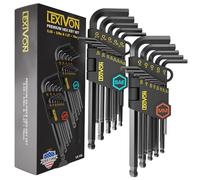 LEXIVON Jeu de 26 clés Allen, clés hexagonales métriques et SAE de qualité supérieure, extrémité sphérique, bras long en forme de L, alliage d'acier S2 de qualité industrielle (LX-132)