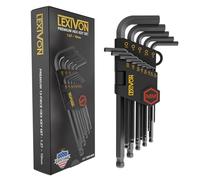 LEXIVON Jeu de clef Allen métriques de qualité supérieure, Jeu de 13 clé allen en forme de L, extrémité sphérique, bras long, alliage d'acier S2 de qualité industrielle (LX-130H-MM)