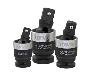 LEXIVON Joint Universel à Impact - Design SLIM breveté | Set de 3 pièces 1/2", 3/8", et 1/4" pour douilles pivotantes | Acier au chrome-molybdène à haute résistance aux chocs (LX-113-S)