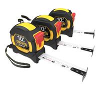 LEXIVON Lot de 3 Mètre ruban AutoLock 10Ft/3m | Ruban de 1.9cm de largeur avec revêtement nylon, graduations sur les deux faces et finition matte jaune & blanche | Pieds/Pouces/Fractions/Mètres