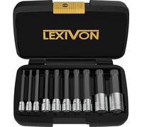 LEXIVON XZN Coffret douille longue à triple cannelure carrée, Extra Long 4-Inch | 10-Pièces Style Européen M4 - M18, Acier allié S2 de qualité supérieure | Mallette de rangement améliorée (LX-145L)