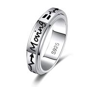 LEXLUNE Bague tournante en argent sterling pour soulager l'anxiété - Argent S925, sans nickel, garantie 30 jours, taille 7 ou 8, unisexe, sans pierres précieuses, Argent S925, Pas de pierre précieuse