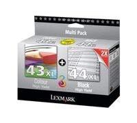 Lexmark 0080D2966, 080D2966, 80D2966 / 43XL+44XL, No 43 & No 44, NO 43XL+44XL Original XL Encre Noir, Cyan, Magenta, Jaune