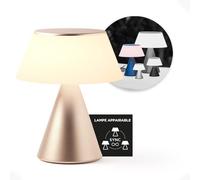 Lexon Lampe de chevet LED LUMA L, Grande lampe de table sans fil tactile avec variateur d'intensité et synchronisation multi lampes, 9 couleurs de lumière rechargeable - Or