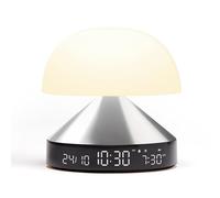 Lexon MINA Sunrise Reveil matin lumineux, simulateur d'aube et crépuscule, 5 sons naturels, lampe de chevet LED veilleuse et luminothérapie - couleur Aluminium