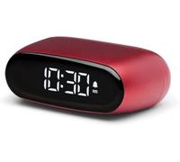 Lexon MINUT Mini Réveil Compact avec écran VA LCD Pure Black, Commande Tactile, Fonction Snooze et rétroéclairage, Batterie Rechargeable, Finition Aluminium - Rouge Sombre