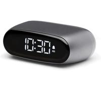 Lexon MINUT Mini Réveil Compact avec écran VA LCD Pure Black, Commande Tactile, Fonction Snooze et rétroéclairage, Batterie Rechargeable, Finition Aluminium - Gris Métallique
