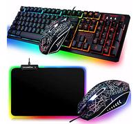 LexonElec Clavier de Jeu avec Souris et Clavier de Jeu Filaire Arc-en-Ciel rétroéclairé à LED 104 Touches + 2400 DPI réglable 4 Boutons USB Souris de Jeu pour PC Portable Ordinateur + 10 Souris RVB