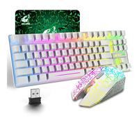 LexonElec Clavier et Souris sans Fil, Souris sans Fil RVB et Clavier, Rechargeable 3800mAh Batterie Mécanique Feel Keyboards Rainbow LED Backlight Mute Mice pour Ordinateur Portable PC Mac - Blanc