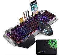 LexonElec Clavier Souris Rechargeable sans Fil 2.4G 3000mAh Grande capacité mécanique Sentir Sensation Arc-en-Ciel rétro-éclairé Gamer Keyboard 2400DPI 7 Couleurs Respirant la Souris Souris Optique
