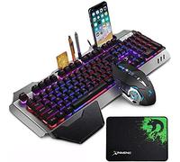 LexonElec Jeu de Clavier et de Souris de Jeu K618 Wired RGB LED rétro-éclairé 104 Touches Repose-Main USB Gamer Keyboard Metal + 2400DPI Optique 6 Boutons Souris de Jeu sur Ordinateur