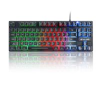 LexonElec K16 Wired 87keys Clavier de Jeu Rainbow Backlit LED Light Étanche Ergonomique USB 16keys Clavier de Jeu Anti-Images fantômes pour Le Bureau, Les dactylographes et Les Jeux (K16-Noir)