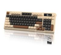 LexonElec M96 Gaming Keyboard Clavier de Jeu sans Fil Dual Mode avec 2,4G et BT, Clavier Semi-mécanique Membraneà 94 Touche avec Display & Knob, Rainbow Backlit PBT Keycap 3000mAh Rechargeable-Café
