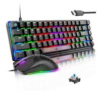 LexonElec MK14 65% Mini Clavier Souris Gamer Bleu Mécanique Switch 12000DPI LED Illuminer Legere Souris Bleu RGB Retro Eclairé Petit Clavier Gaming PC Mac Tablet Computer Laptpo Tapis De Souris
