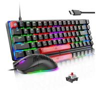 LexonElec MK14 65% Mini Clavier Souris Gamer Noir Mécanique Switch Red RGB Retro Eclairé Petit Clavier 12000DPI LED Illuminer Legere Souris Gaming PC Mac Tablet Computer Laptpo Tapis De Souris