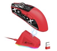 LexonElec x Attack Shark X11 Souris de Jeu sans Fil avec Station de Chargement Magnétique RVB, PixArt PAW3311, Souris de Jeu Tri-Mode Ultralégère 59 g avec Bande, Filaire/2,4 G/BT, 22K DPI-Red&Tape