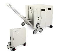 LexonElec x SELORSS Chariot de Courses Pliable avec Roues Escalier, Poignée Télescopique Aluminium Réglable et Couvercle, Boîte Utilitaire Pliable, Chariot Portable, 90KG/76L - Beige