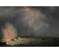 L'explosion du canonnier nr 2 sous le commandement de Jan van Speijk au large d'Anvers 5 février 1831 (1832) Poster imprimé par Martinus Schouman (61 x 91,4 cm)